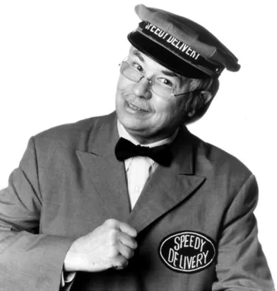 Mr. McFeely in his blue Speedy Delivery uniform — Mister Rogers' Neighborhood mascot for this mail server